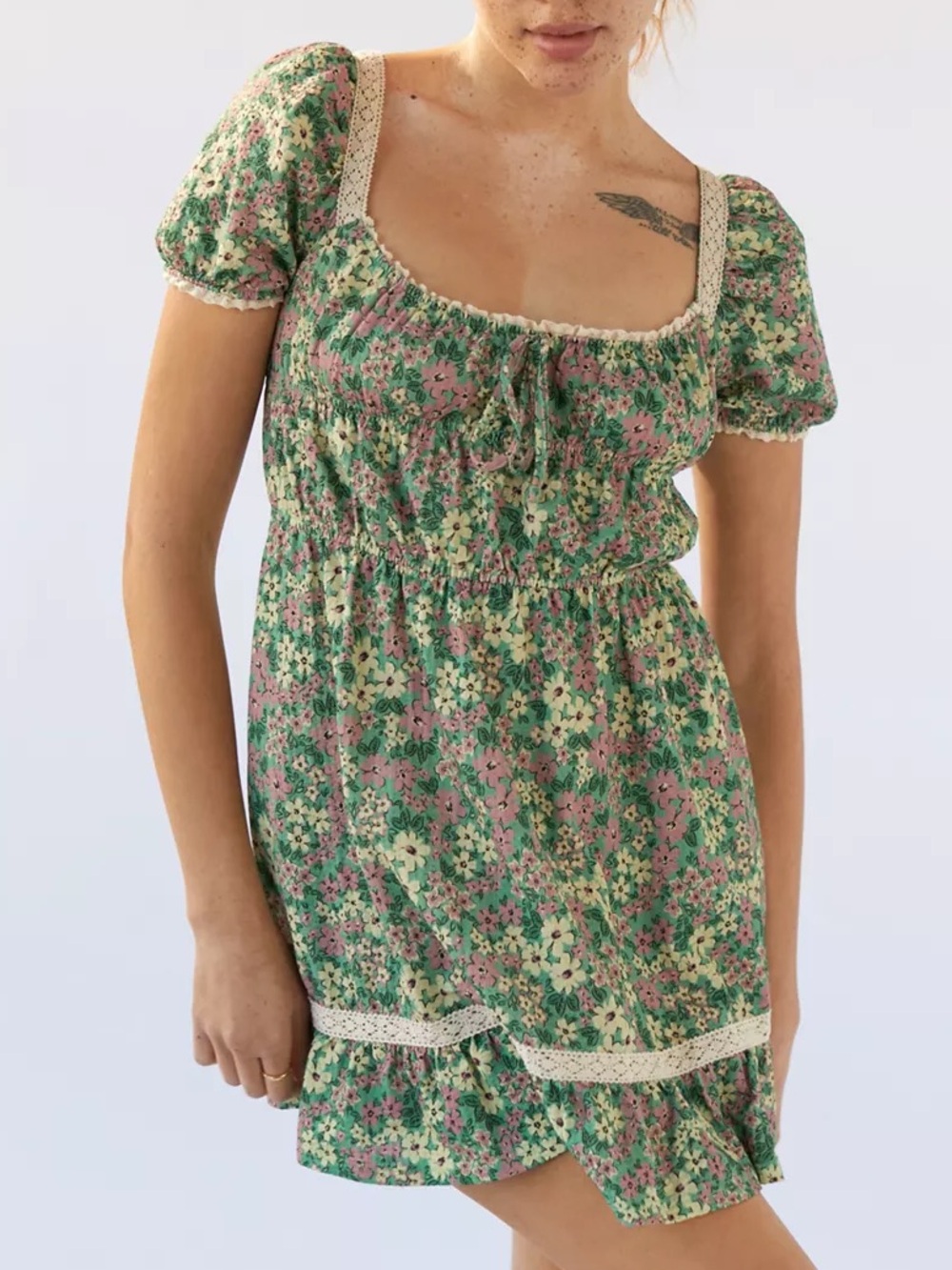 Urban Outfitters Prairie Floral Scoop Neck Mini Dress